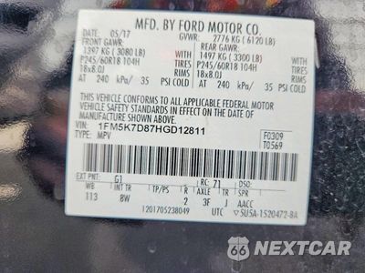 Zdjęcie 14 z 14 samochodu: 2017 FORD EXPLORER XLT VIN:1FM5K7D87HGD12811 - miniatura