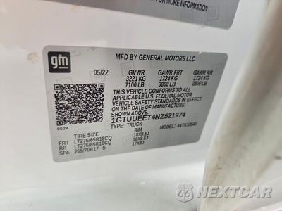 Zdjęcie 12 z 12 samochodu: 2022 GMC SIERRA K1500 AT4 VIN:1GTUUEET4NZ521974 - miniatura