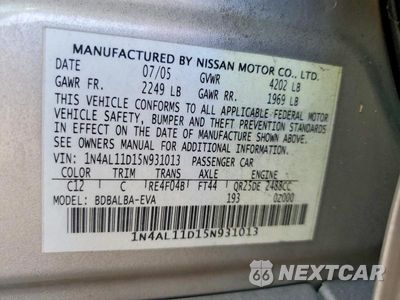 Zdjęcie 12 z 12 samochodu: 2005 NISSAN ALTIMA 2.5 VIN:1N4AL11D15N931013 - miniatura
