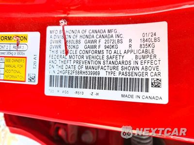 Zdjęcie 12 z 12 samochodu: 2024 HONDA CIVIC SPORT VIN:2HGFE2F58RH539969 - miniatura