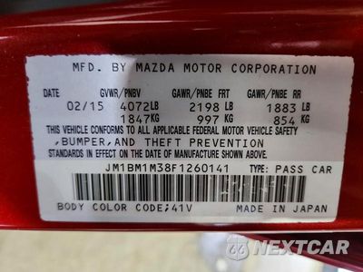 Zdjęcie 12 z 12 samochodu: 2015 MAZDA 3 GRAND TOURING VIN:JM1BM1M38F1260141 - miniatura