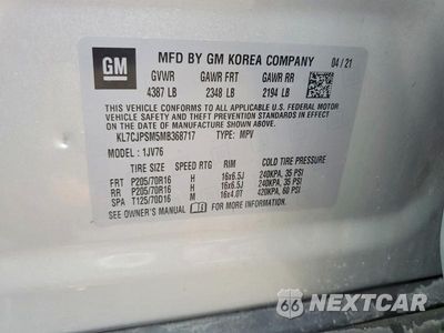 Zdjęcie 13 z 13 samochodu: 2021 CHEVROLET TRAX 1LT VIN:KL7CJPSM5MB368717 - miniatura