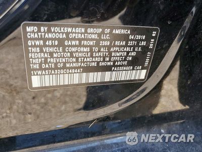 Zdjęcie 12 z 12 samochodu: 2016 VOLKSWAGEN PASSAT S VIN:1VWAS7A32GC049447 - miniatura