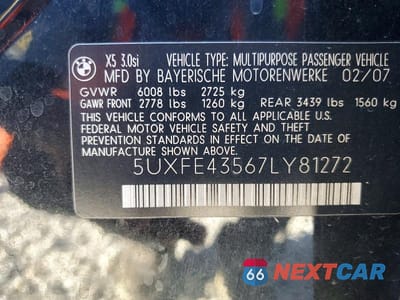 Zdjęcie 12 z 12 samochodu: 2007 BMW X5 3.0I VIN:5UXFE43567LY81272 - miniatura