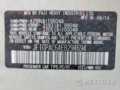 Zdjęcie 13 z 13 samochodu: 2014 SUBARU IMPREZA PREMIUM VIN:JF1GPAC64E8294694 - miniatura