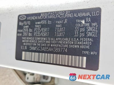 Zdjęcie 13 z 13 samochodu: 2010 HYUNDAI SANTA FE GLS VIN:5NMSG3AB5AH389774 - miniatura