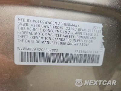 Zdjęcie 12 z 12 samochodu: 2012 VOLKSWAGEN CC SPORT VIN:WVWMN7AN2CE507883 - miniatura