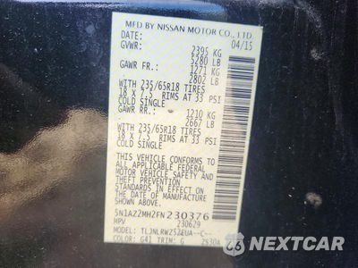 Zdjęcie 13 z 13 samochodu: 2015 NISSAN MURANO SL VIN:5N1AZ2MH2FN230376 - miniatura