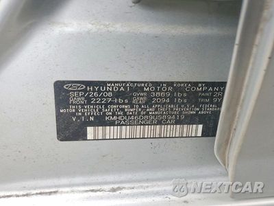 Zdjęcie 12 z 12 samochodu: 2009 HYUNDAI ELANTRA GLS VIN:KMHDU46D89U589419 - miniatura
