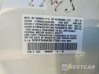 Zdjęcie 14 z 14 samochodu: 2014 HONDA PILOT TOURING VIN:5FNYF3H94EB017558 - miniatura