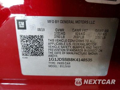 Zdjęcie 12 z 12 samochodu: 2019 CHEVROLET SONIC LT VIN:1G1JD5SB8K4148535 - miniatura