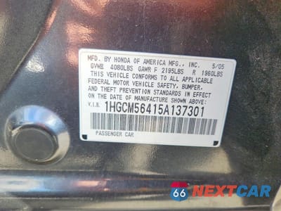 Zdjęcie 12 z 12 samochodu: 2005 HONDA ACCORD LX VIN:1HGCM56415A137301 - miniatura