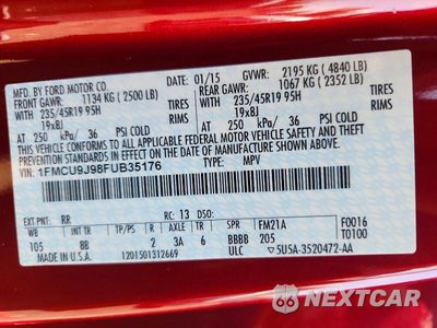 Zdjęcie 13 z 13 samochodu: 2015 FORD ESCAPE TITANIUM VIN:1FMCU9J98FUB35176 - miniatura