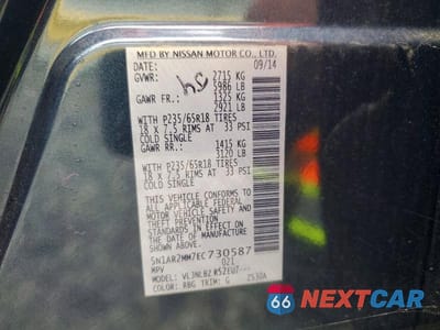 Zdjęcie 13 z 13 samochodu: 2014 NISSAN PATHFINDER S VIN:5N1AR2MM7EC730587 - miniatura