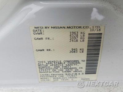 Zdjęcie 12 z 12 samochodu: 2019 NISSAN ALTIMA S VIN:1N4BL4BVXKN302813 - miniatura