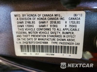 Zdjęcie 12 z 12 samochodu: 2013 HONDA CIVIC LX VIN:2HGFB2F51DH574984 - miniatura