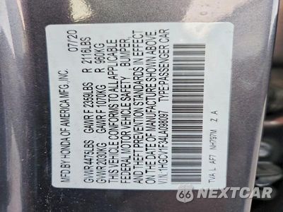 Zdjęcie 12 z 12 samochodu: 2020 HONDA ACCORD SPORT VIN:1HGCV1F34LA098097 - miniatura