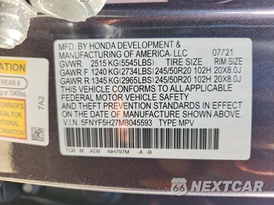 Zdjęcie 13 z 13 samochodu: 2021 HONDA PILOT SE VIN:5FNYF5H27MB045593 - miniatura