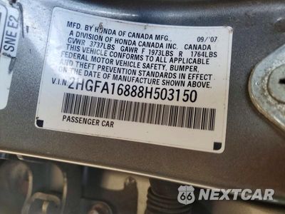 Zdjęcie 12 z 12 samochodu: 2008 HONDA CIVIC EX VIN:2HGFA16888H503150 - miniatura