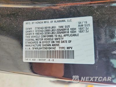Zdjęcie 13 z 13 samochodu: 2019 HONDA ODYSSEY EXL VIN:5FNRL6H72KB104142 - miniatura