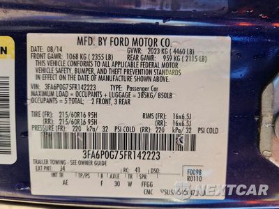 Zdjęcie 12 z 12 samochodu: 2015 FORD FUSION S VIN:3FA6P0G75FR142223 - miniatura