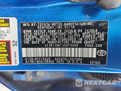 Zdjęcie 13 z 13 samochodu: 2018 TOYOTA CAMRY SE VIN:4T1B11HK7JU070456 - miniatura