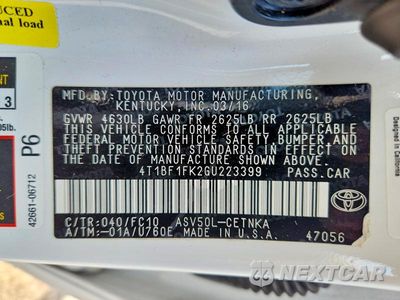 Zdjęcie 12 z 12 samochodu: 2016 TOYOTA CAMRY LE VIN:4T1BF1FK2GU223399 - miniatura