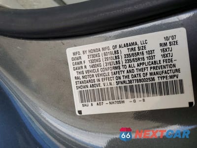 Zdjęcie 13 z 13 samochodu: 2008 HONDA ODYSSEY EXL VIN:5FNRL38778B002536 - miniatura