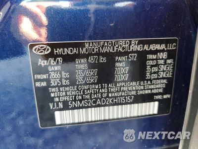 Zdjęcie 13 z 13 samochodu: 2019 HYUNDAI SANTA FE SE VIN:5NMS2CAD2KH115157 - miniatura