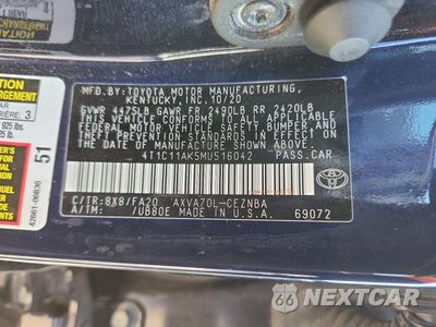 Zdjęcie 12 z 12 samochodu: 2021 TOYOTA CAMRY LE VIN:4T1C11AK5MU516042 - miniatura