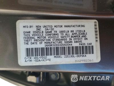 Zdjęcie 12 z 12 samochodu: 2003 TOYOTA COROLLA S VIN:1NXBR32E63Z042044 - miniatura