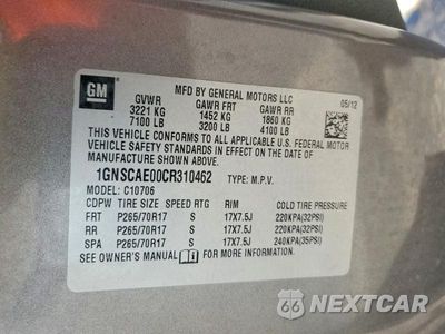 Zdjęcie 13 z 13 samochodu: 2012 CHEVROLET TAHOE C1500 LS VIN:1GNSCAE00CR310462 - miniatura