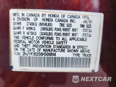 Zdjęcie 12 z 12 samochodu: 2008 HONDA RIDGELINE RT VIN:2HJYK16258H509614 - miniatura
