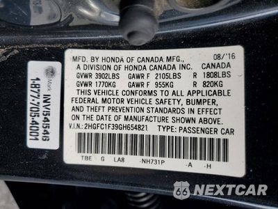 Zdjęcie 12 z 12 samochodu: 2016 HONDA CIVIC EX VIN:2HGFC1F39GH654821 - miniatura
