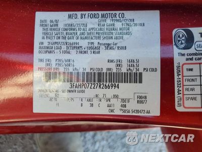 Zdjęcie 12 z 12 samochodu: 2007 FORD FUSION SE VIN:3FAHP07Z27R266994 - miniatura