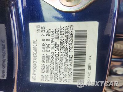 Zdjęcie 12 z 12 samochodu: 2019 HONDA ACCORD LX VIN:1HGCV1F15KA090409 - miniatura