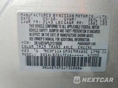Zdjęcie 12 z 12 samochodu: 2018 NISSAN SENTRA S VIN:3N1AB7AP5JY318886 - miniatura