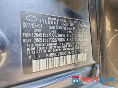 Zdjęcie 13 z 13 samochodu: 2005 HYUNDAI SANTA FE GLS VIN:KM8SC13D05U874557 - miniatura