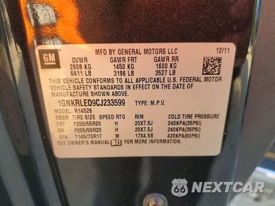 Zdjęcie 13 z 13 samochodu: 2012 CHEVROLET TRAVERSE LTZ VIN:1GNKRLED9CJ233599 - miniatura