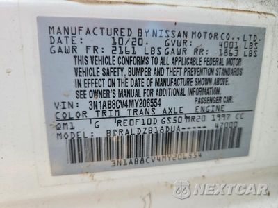 Zdjęcie 12 z 12 samochodu: 2021 NISSAN SENTRA SV VIN:3N1AB8CV4MY206554 - miniatura