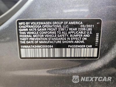 Zdjęcie 12 z 12 samochodu: 2021 VOLKSWAGEN PASSAT S VIN:1VWAA7A34MC009384 - miniatura