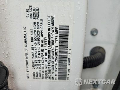 Zdjęcie 14 z 14 samochodu: 2021 HONDA PILOT SE VIN:5FNYF6H24MB047419 - miniatura