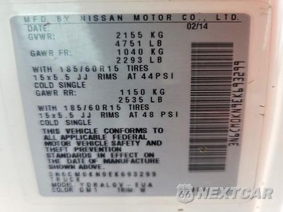 Zdjęcie 14 z 14 samochodu: 2014 NISSAN NV200 SV VIN:3N6CM0KN9EK693299 - miniatura