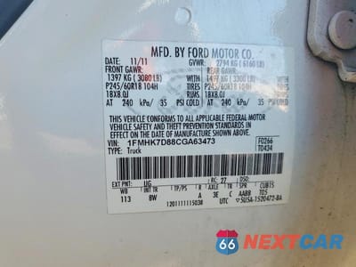 Zdjęcie 13 z 13 samochodu: 2012 FORD EXPLORER XLT VIN:1FMHK7D88CGA63473 - miniatura