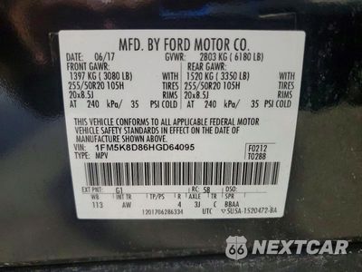 Zdjęcie 14 z 14 samochodu: 2017 FORD EXPLORER XLT VIN:1FM5K8D86HGD64095 - miniatura