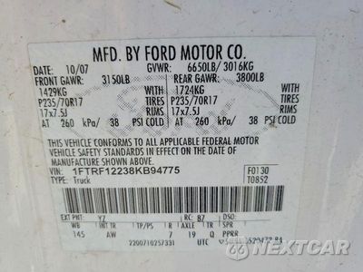Zdjęcie 12 z 12 samochodu: 2008 FORD 150 VIN:1FTRF12238KB94775 - miniatura