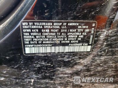 Zdjęcie 12 z 12 samochodu: 2013 VOLKSWAGEN PASSAT SE VIN:1VWBP7A36DC026254 - miniatura