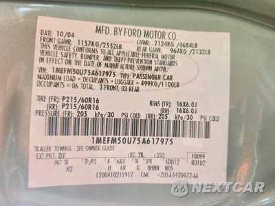 Zdjęcie 12 z 12 samochodu: 2005 MERCURY SABLE GS VIN:1MEFM50U75A617975 - miniatura
