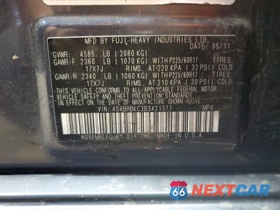 Zdjęcie 13 z 13 samochodu: 2011 SUBARU OUTBACK 2.5I LIMITED VIN:4S4BRBKC3B3421371 - miniatura
