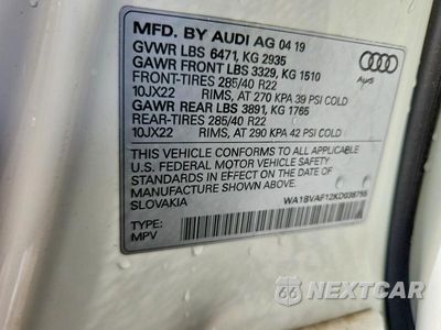 Zdjęcie 12 z 12 samochodu: 2019 AUDI Q8 PREMIUM PLUS VIN:WA1BVAF12KD038755 - miniatura